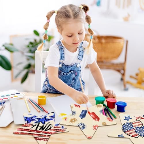 Large Size 12" Wooden Star Ornaments to Paint, Wooden DIY Blank Unfinished 4th of July Door Sign Wreath Door Hanging Sign Plaque Crafts Hanging Patriotic Day Independence Day Decorations 3PCS
