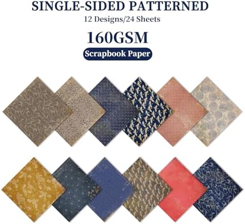 Scrapbook Paper,24 Sheets 6x6 Inch Vintage Japanese Style Scrapbook Supplies,160gsm Single-Sided Decopodge Craft Paper for DIY Card Making Scrapbook Photo Album Journal Decor (Retro 2)