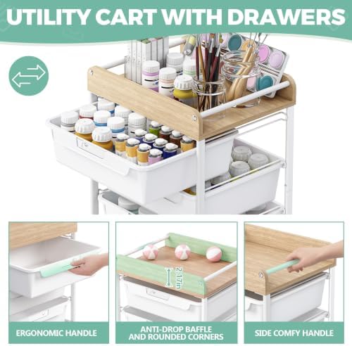 SYKIARIOL Rolling Cart with 6 Drawers,Art Craft Organizer and Storage,White