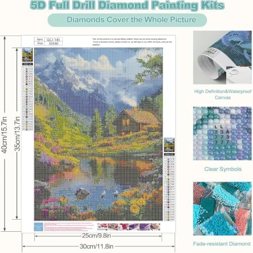 Accompany Wind Mountain Diamond Art Kits for Adults, 5D Mountain Cabin Landscape Diamond Painting Kits for Beginners,DIY Round Full Drill Diamonds Gem Art Crafts for Home Wall Decor Gifts 12x16 Inch