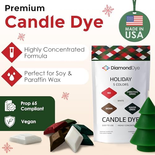 Christmas Candle Dye Chips, Soy & Paraffin Candle Making, 5 Holiday Colors