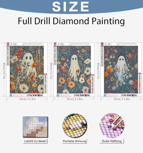 Benjenes 3PCS Halloween Diamond Art Kits for Adults Ghost Diamond Painting