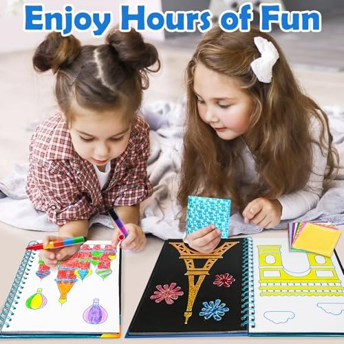 FUNNYB&G Foil Art Craft Kit for Kids, Sparkly Birthday Gift Toy for Kids | No Mess, Kids Ages 4-10 Create Sparkling Artwork, A Creative Gift for Birthdays, Holidays, Travel Activities,Screen-Free Fun.