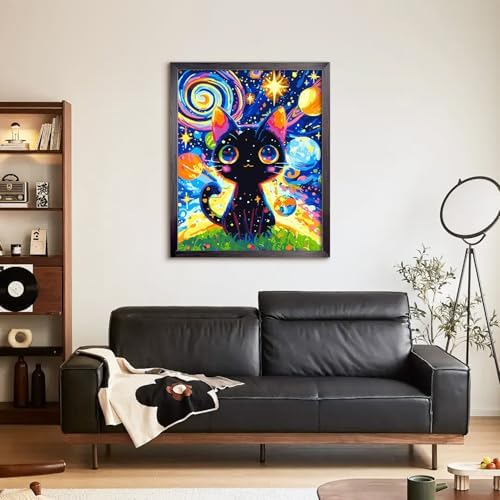 Yunnuo Paint by Numbers Kit for Adults Cat,Adult Paint by Number Kits on Canvas,Painting by Numbers for Beginners Black Cat and Starry Night,DIY Oil Painting Kit for Home Wall Decor Gift (16x20 Inch)