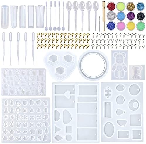 EuTengHao 229Pcs DIY Jewelry Casting Molds Tools Set More Than 120 Designs Contains 8 Silicone Jewelry Resin with 70 Designs,1 Earring Molds with 25 Designs,2 Necklace Bear Molds,3 Diamonds Mold