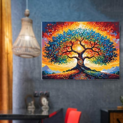 Lovepefe Tree of Life Paint by Numbers Kit for Adults with Framed Beginner Stained Glass Painting Kit Color by Numbers for Adults Canvas DIY Acrylic 12X16 Inches