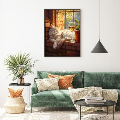Diamond Art Kits for Adults, Cozy Cat Diamond Painting Kit, 12 x 16 Inch