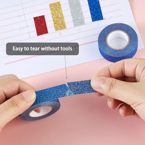 Blue Glitter Washi Tape 2 Rolls, Sparkle Decorative Tape for DIY Crafts Scrapbooking Journaling, Sticky Colored Masking Tape for Art, Wall Decor Gift Wrapping (0.6in x 11Yard)
