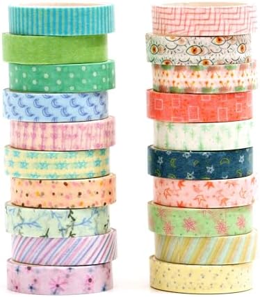 Colorful Pattern Washi Tape Set - 20 Rolls Cute Adhesive Tapes Pastel Arts Decorative Masking Tape Sets for Craft, Kids, Scrapbook, DIY, Gift Wrapping (Vintage Dream)