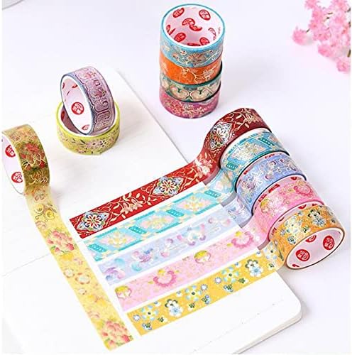 12 Rolls Vintage Washi Tape Set, Gold Foil Decorative Masking Tape for Scrapbooking, Journal, Planner, DIY Crafts, Gift Wrapping