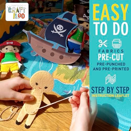 Pirates Sewing Kit for Kids Ages 8-12 - Pre-Cut Felt Pillow Plush Craft