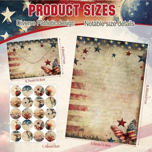 TaoBary 160 Pcs Retro Patriotic Stationery Paper and Envelopes Set