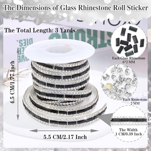 Black Shiny Rhinestone Roll Sticker 1 CM Wide Glass Diamond Tape