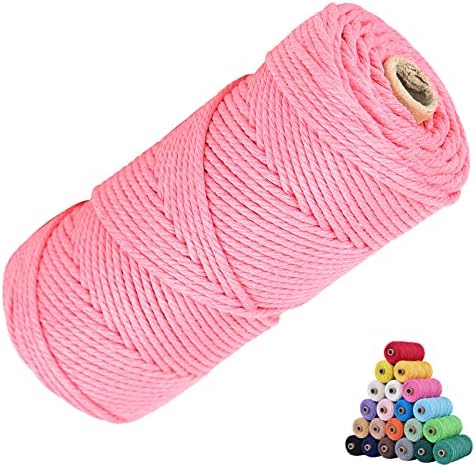 Macrame Cotton Cord 3mm x 109Yards, Pink Natural Macrame Rope, Perfect Macrame Supplies Cotton Cord for Macrame Plant Hangers DIY Crafts (Pink, 3mm*109Yards)