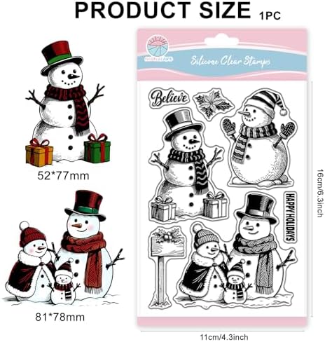 GLOBLELAND Christmas Snowman Clear Stamps for Card Making Silicone Xmas Gifts Boxes Clear Stamps Greetings Transparent Stamp Seal for DIY Scrapbooking