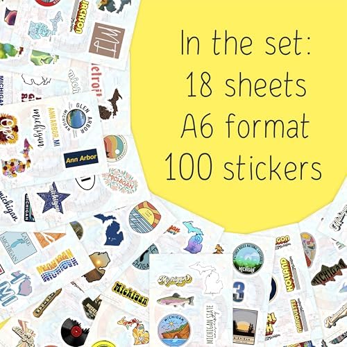 100Pcs Michigan Stickers for Water Bottle and Laptop - Michigan State Gifts, Party Supplies & Decorations, Waterproof Vinyl Decals, State Pride and Icon Stickers, Gifts for Women & Men