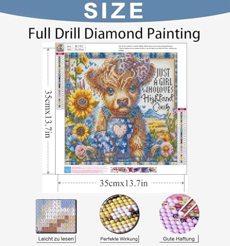 Benjenes Highland Cow Diamond Art Kits for Adults, Cute Diamond Painting
