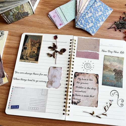 565 Pcs Vintage Scrapbook Paper Kit, Scrapbook Paper Supplies with Flowers Stickers, Journaling Decorative CraftPaper Set for Junk Journal, Retro Crafts