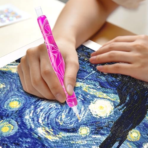 RaySoar Diamond Painting Art Drilling Dot Pen with Tips Nibs Placers Tool Accessories for Adults, Gem Rhinestone Picker Stylus Blooming Purple