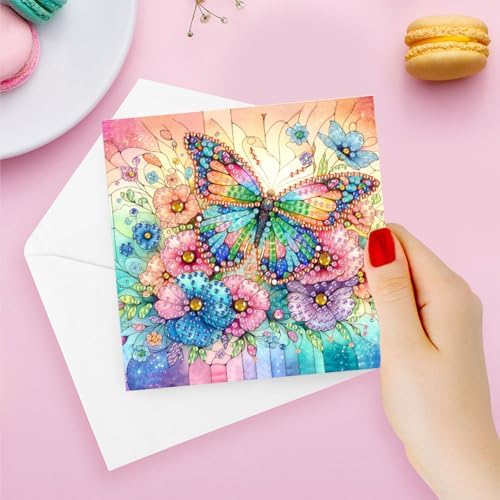 Diamond Art Cards with Envelopes–6PCS DIY Diamond Painting Greeting Cards Kit | Card Making Kit with Bling for Adults & Beginners | Birthday,Holiday & Thank You Cards (Flower Butterfly and Dragonfly)