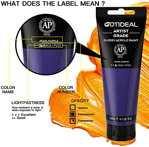 GOTIDEAL Metallic Acrylic Paint Pearl Purple Tubes(120ml, 4.1 oz) | Non Toxic, Non Fading, Rich Pigments,for Painters, Adults & Kids,Ideal for Canvas Wood Clay Fabric Ceramic Craft Supplies