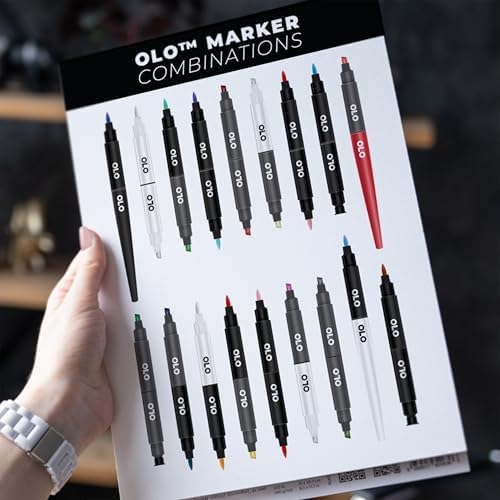 OLO 32pc Basic set 2, Brush Tip Alcohol Markers. Customizable with Innovative Ink Flow. Professional Dual Tip Art Markers for Illustration, Sketching, Drawing, Manga, Paper Craft, Cardmaking