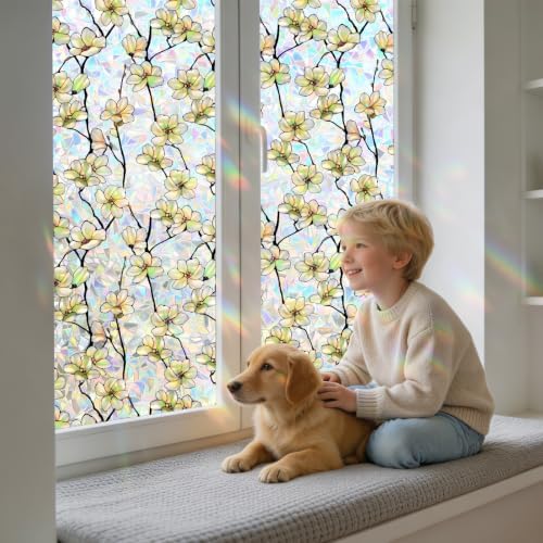Kromapolis Window Privacy Film,Stained Glass Magnolia Floral 29.5″ x 157.4″
