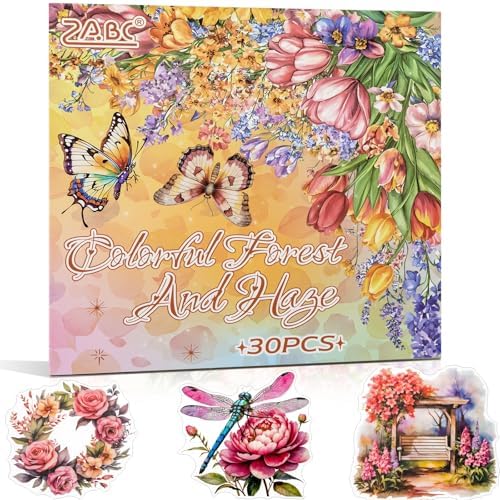 Multi-Tone Garden Theme Scrapbooking Supplies for Junk Journal - 30 Sheets PET Stickers - Vintage Journaling Ephemera Sticker Book Pre Cut(TZ-005-004)