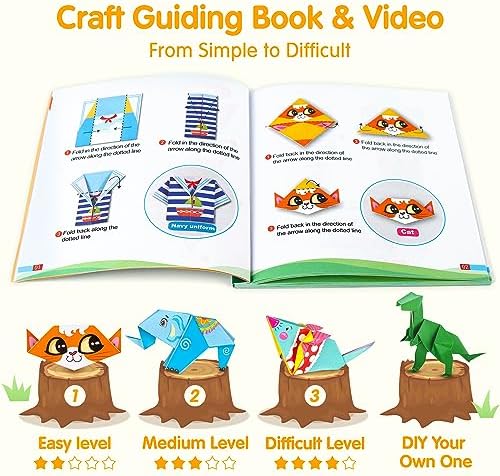 Mocoosy 224 Sheets Origami Paper Kit for Kids Ages 5-8 8-12, Folding Paper Set with Origami Book for Beginners, Art Craft Supplies for Boys Girls 9-12, Travel Game Car Road Trip Activities Toy Gifts