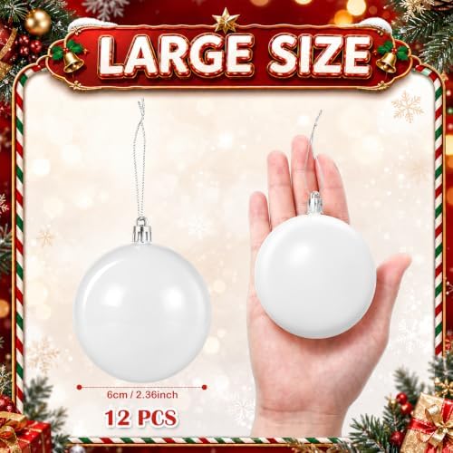 Zubebe 12 Pcs 2.36 Inch Christmas Blank White Ball Ornaments