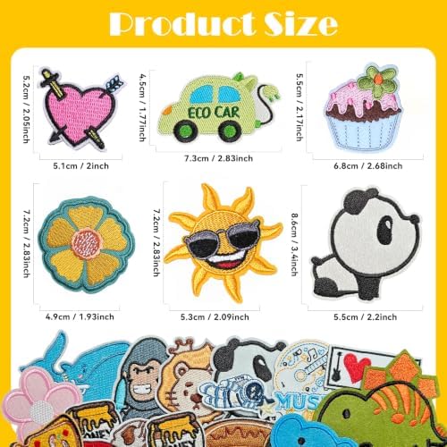 30 Pcs Random Cute Cartoon Embroidery Patches, Vibrant Rich Hues, Iron On/Sew On Decorative Patch Applique for Clothes, Dress, Hat, Jeans, DIY Accessories