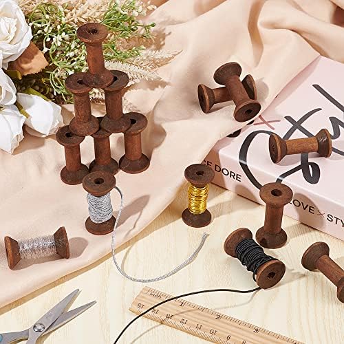 BENECREAT 20Pcs Antique Wooden Empty Spools, 1.57"/ 40mm Empty Thread Spools Wooden Ribbon Spools Bobbins for Wire Weaving Arts DIY Wood Projects