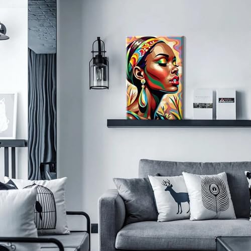 HeeBenor Paint by Numbers Kit for Adults Framed, Black Women Paint by Number with Easel, DIY Acrylic Black Woman Oil Painting Kit, Adult Paint by Number Kits Framed Canvas 8x12 Inch