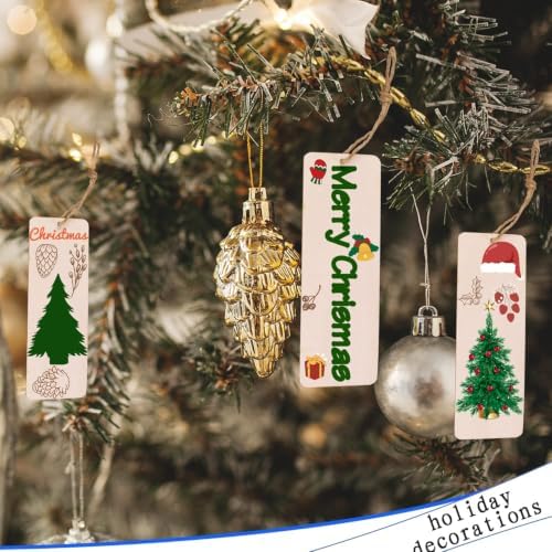 FSWCCK 50 Pcs 6 x 2 Inch Large Size Blank Wooden Gift Tags Labels Unfinished Wooden Book Markers Ornaments with Holes and Ropes for DIY Crafts, Wedding Birthday Party Decors
