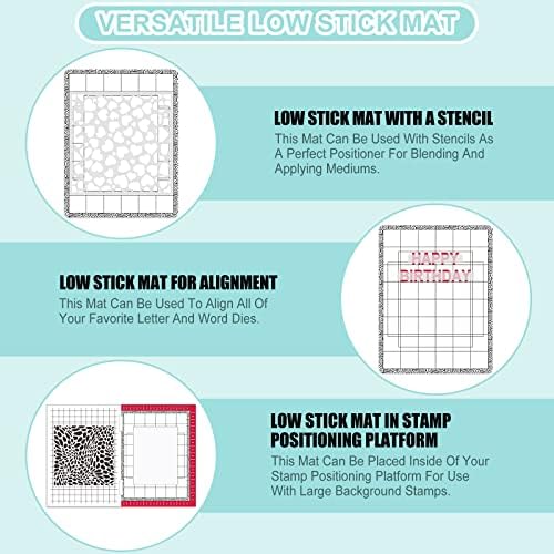 5 PCS Low Stick Mat Sticky Non-Slip Flexible Gridded Stamp Mats, 2 Standard and 3 Mini with 1 Plastic Blending Buddy Sheets Set Multi-Use Low Tack Mat,Stamp Adhesived Sheet Scrapbooking Craft Tool