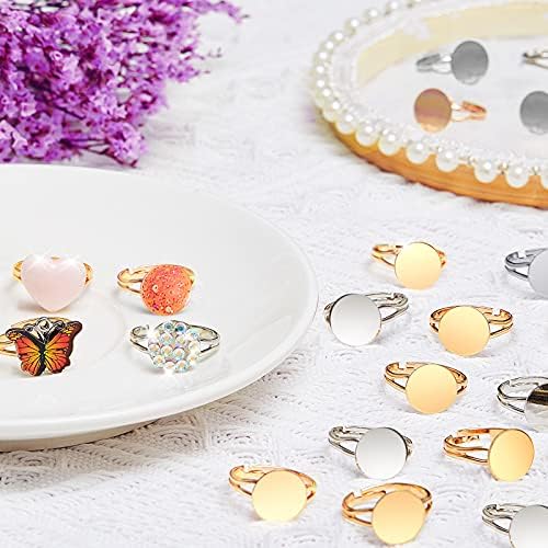 Herdear 40pcs Adjustable Blank Rings 12mm Base, Silver, Gold