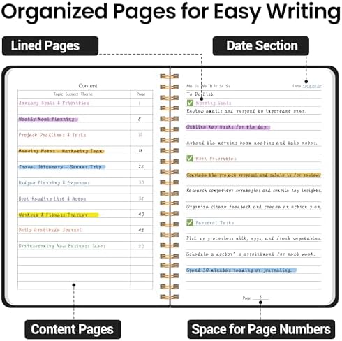 Lined Spiral Journal Notebook, A5 College Ruled Notebook for Note-Taking