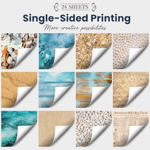 Beach Scrapbook Paper Pad Sand Shell Sea Patterned Paper 6×6,24 Sheets Single-Sided Blue Ocean Scrapbooking CardStock Papers Pad for Holiday Cardmaking DIY Origami Journaling.