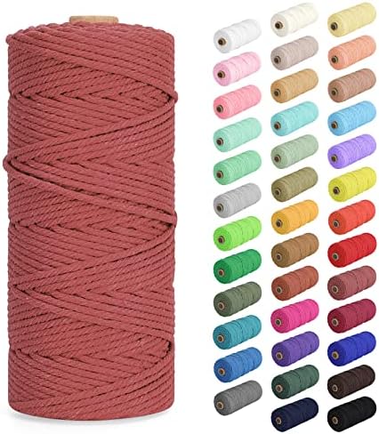 Macrame Cord 2mm x 220Yards (656Feet), Natural Cotton Macrame Rope - 2 Strands Twisted Macrame Cotton Cord for Wall Hanging, Plant Hangers, Crafts, Gift Wrapping and Wedding Decorations, Reddish Brown
