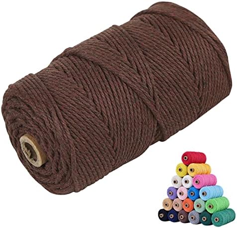 Macrame Cotton Cord 4mm x 109Yards, Dark Coffee Natural Macrame Rope, Perfect Macrame Supplies Cotton Cord for Macrame Plant Hangers DIY Crafts (Dark Coffee, 4mm*109Yards)