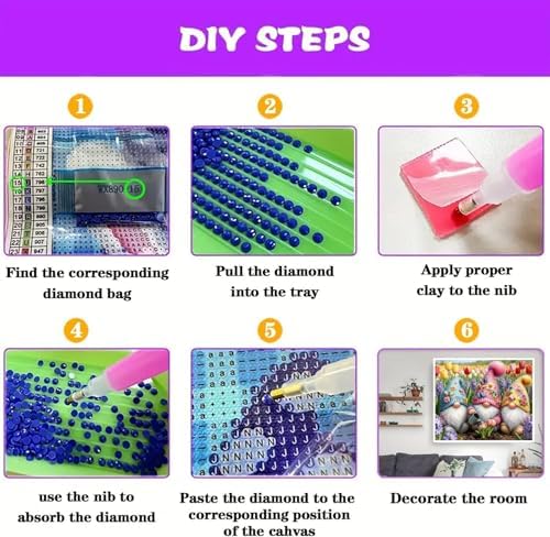 KYOQFVN Gnome Diamond Art Kits for Adults - Flowers Diamond Painting Kits for Beginners, 5D DIY Full Round Drill Diamonds Art Painting Kit for Home Wall Decor 12X16 Inch
