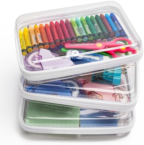CoiiJoii 3PCS Clear Hard Shell Zipper Case,Portable Cosmetic Bag with Zipper, Diaper Bag Organizing Pouches, Kid's Toy Storage Organizer Bins,Hard Plastic Case, Christmas Storage Bins