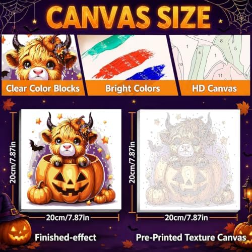Mandun Halloween Cow Paint by Numbers Kit for Kids, 8x8 inch