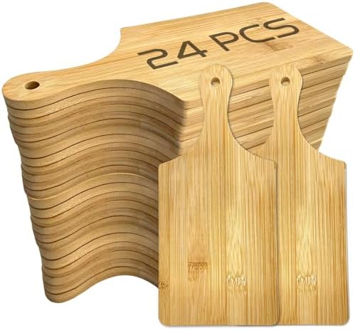 24 Pack Wooden Cheese Cutting Boards,Mini Charcuterie Board Set for Laser Engraving Blanks,Small Charcuterie Boards with Handle,Bulk Wood Cutting Board