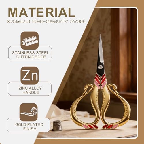 Vintage Swan Embroidery Scissors, Sharp Small Craft Scissors for Thread Cutting, Sewing, DIY Art Craft, Needlework Supplies (Bronze)