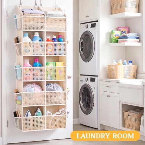 Over The Door Organizer 5 Tiers, Extra Large Behind Door Storage of 10 Compartments, 80 lbs Weight Capacity Hanging Storage Organizer with Clear Window Kids Toys, Shoes,Diapers, Braided Style