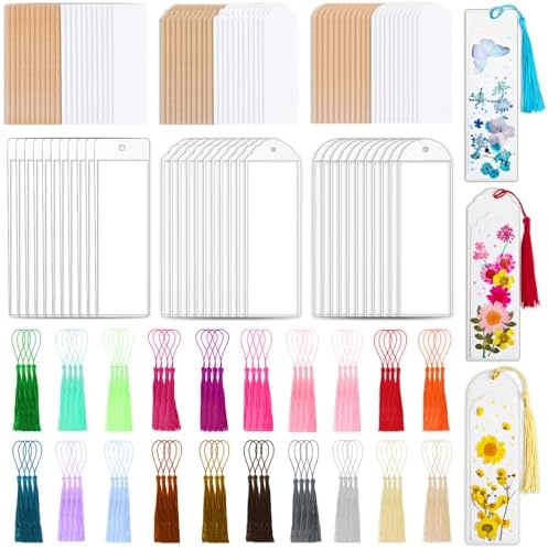 240 Pcs Kraft Paper Blank Bookmarks, 3 Sizes 2 Colors Bookmark Making Kit with 80 Pcs Clear Bookmark Sleeves & 80 Pcs Colorful Tassels, Paper Book Mark Bulk for DIY Crafts, Gift Tags, School Projects