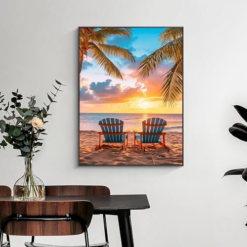 Yezavesu Beach Diamond Art Kits for Adults Beginners 12x16 Inch | Beach Landscape Diamond Painting, DIY 5D Full Round Drill Gem Art, Stress Relief Craft Kits, Home Wall Decor Gift