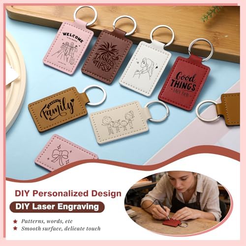 30Pcs Leather Keychain Blanks, Laser Engraving Blanks Keychain Bulk | Rectangular PU Leather Key Fob Kit, 6 Colors Leather Keychain Blanks for Laser Engraving, DIY Key Chain Blanks Crafts