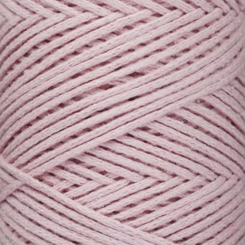 Makromecity, Cotton Macrame Cord 2mm x 195 Yards (590 feet) 2mm Recycled Cotton Crochet Yarn for Macrame Art & Crafts for Wall Hangings, Bags, Underplate, Rug (25 Colors Available) (Baby Pink)
